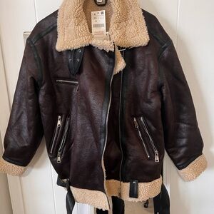 Brown Shearling faux Leather Jacket